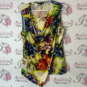 Linea domani tank top flowers multicolor rainbow fairy hem Floral Sleeveless Top